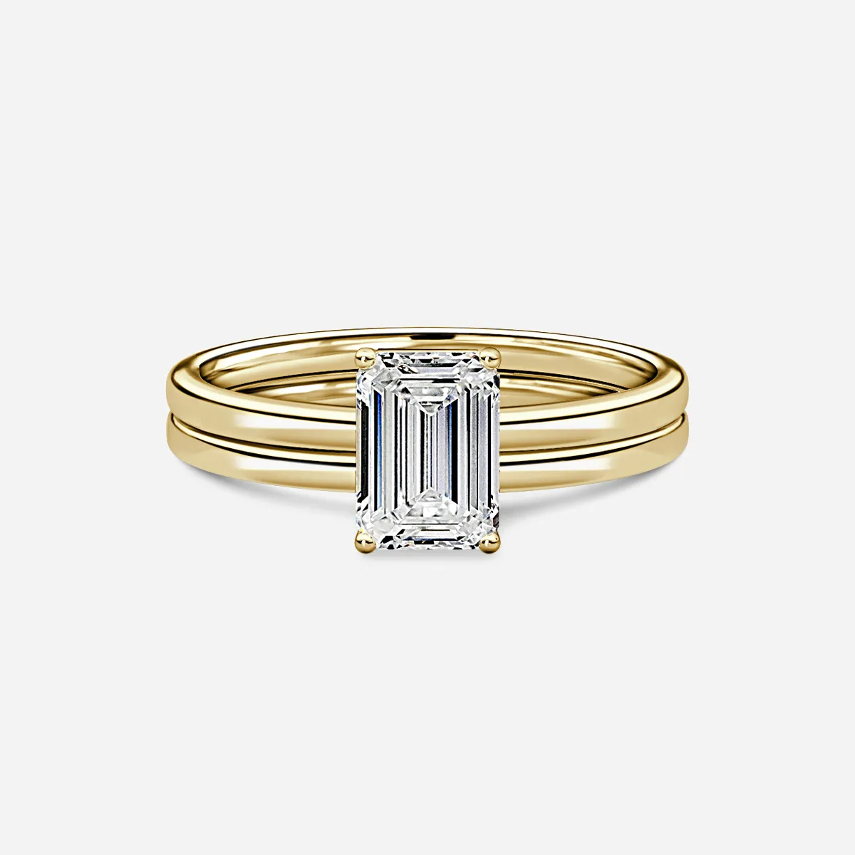 1.0 CT Emerald Cut Moissanite Solitaire Bridal Ring Set