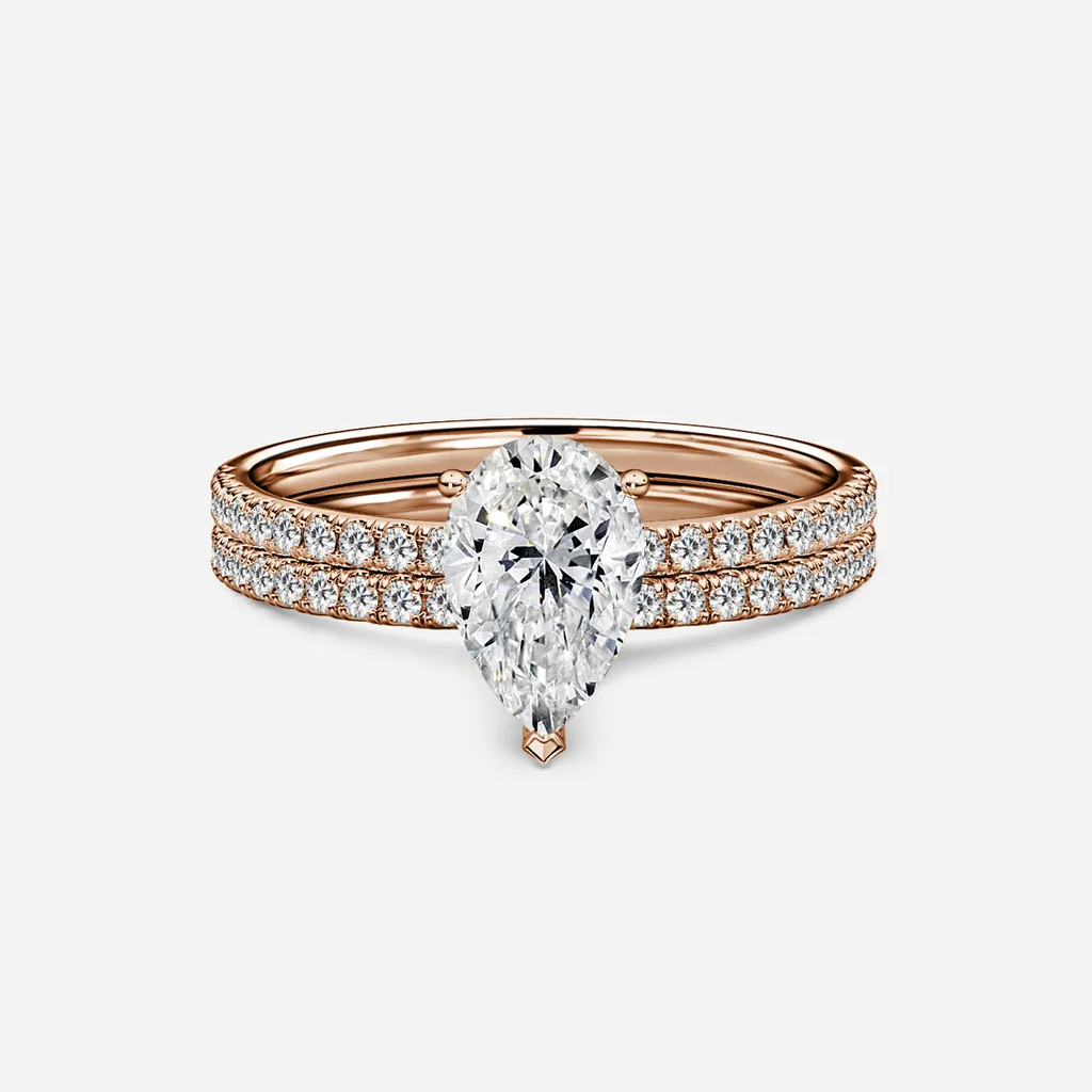 1.0 CT Pear Cut Moissanite Pave Bridal Ring Set