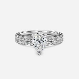 1.0 CT Pear Cut Moissanite Pave Bridal Ring Set