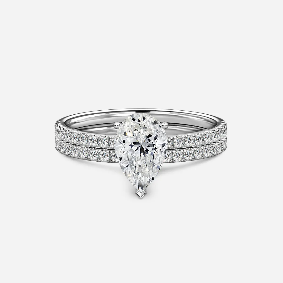 1.0 CT Pear Cut Moissanite Pave Bridal Ring Set