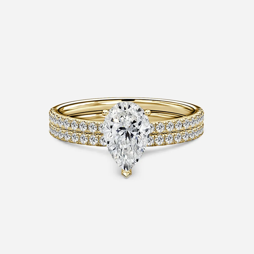 1.0 CT Pear Cut Moissanite Pave Bridal Ring Set