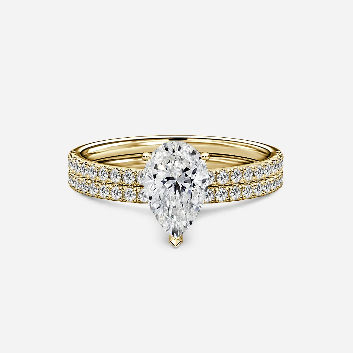 1.0 CT Pear Cut Moissanite Pave Bridal Ring Set