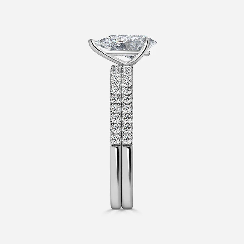 1.0 CT Pear Cut Moissanite Pave Bridal Ring Set