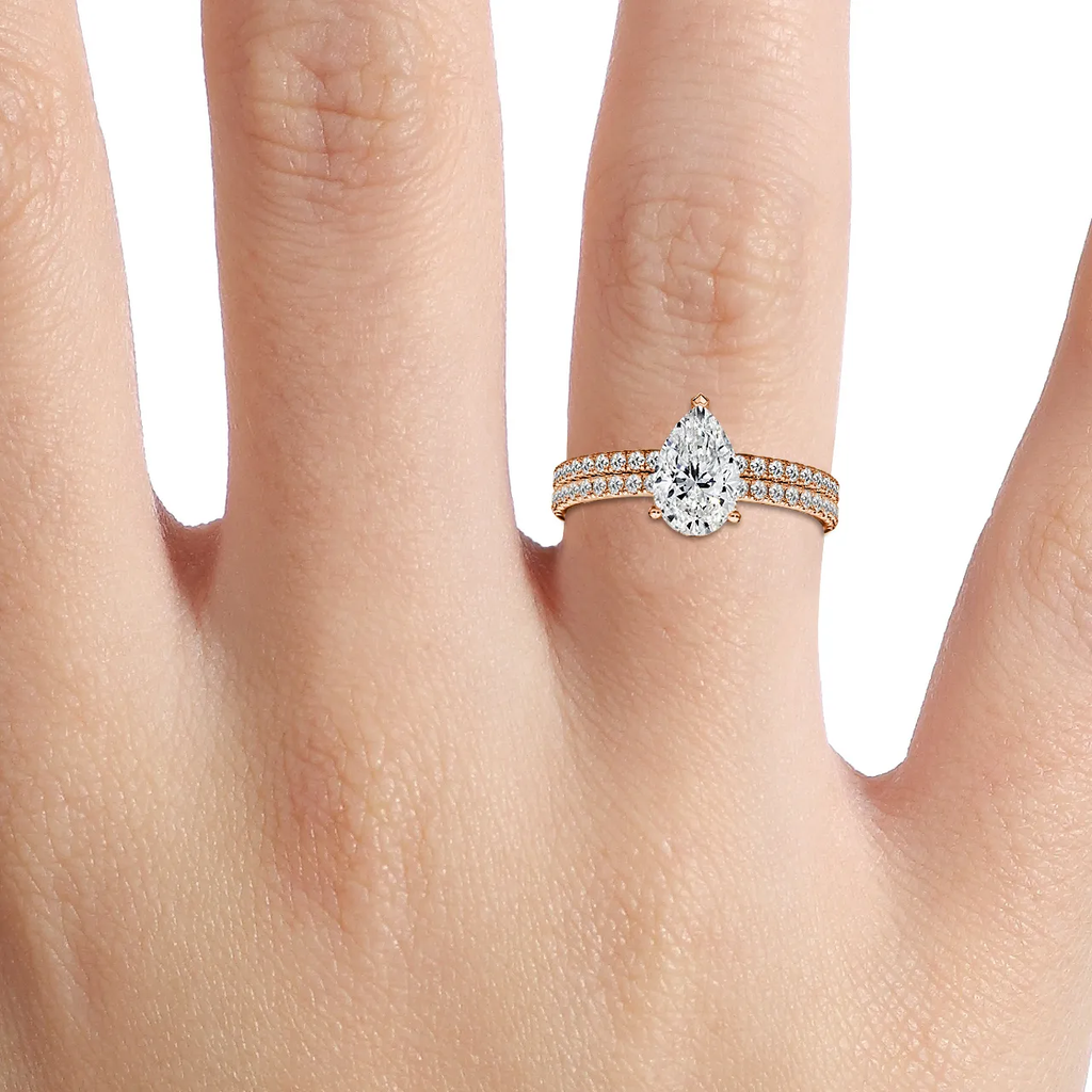 1.0 CT Pear Cut Moissanite Pave Bridal Ring Set