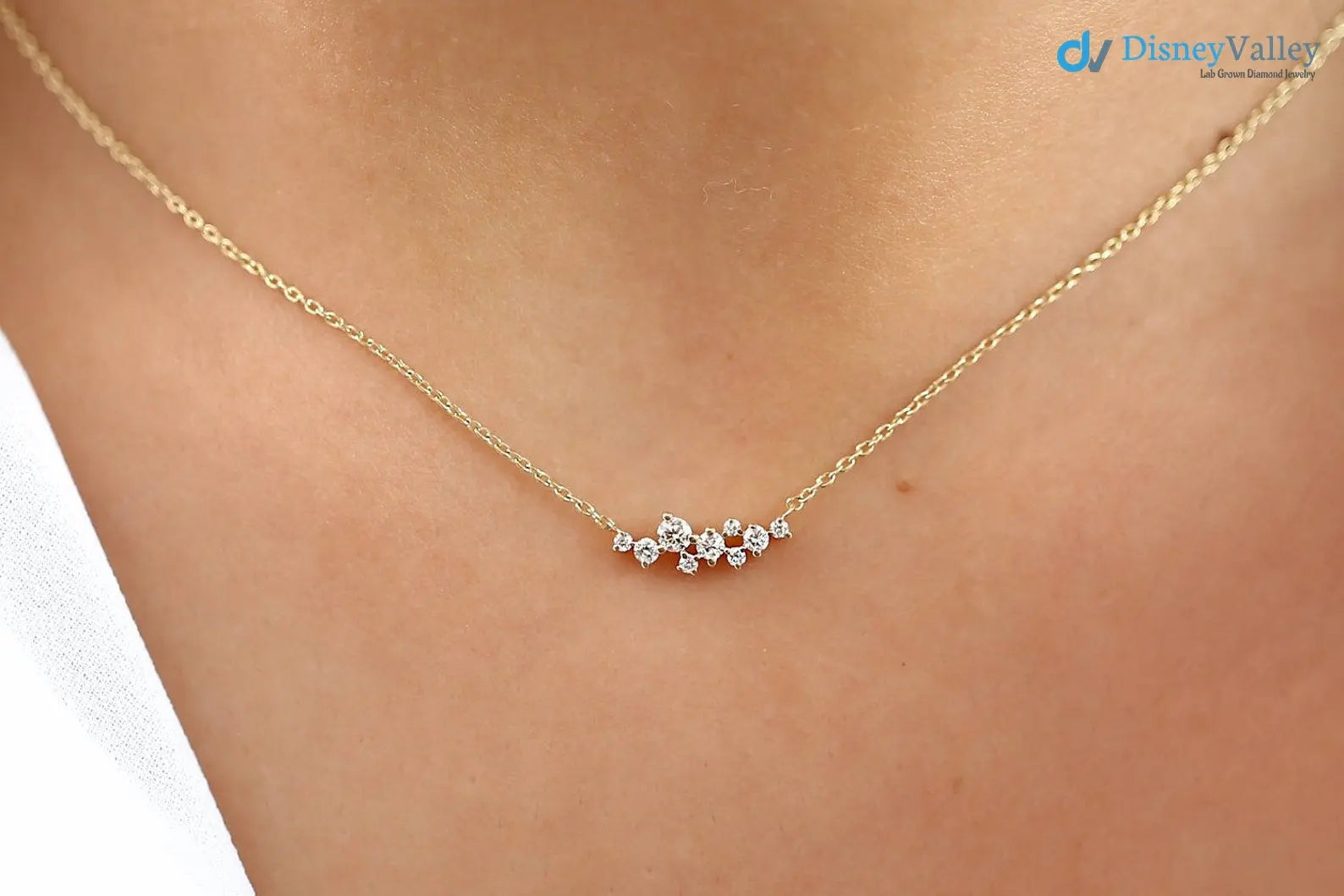Diamond Cluster Necklace, Unique Diamond Layering Necklace - DisneyValley Main image