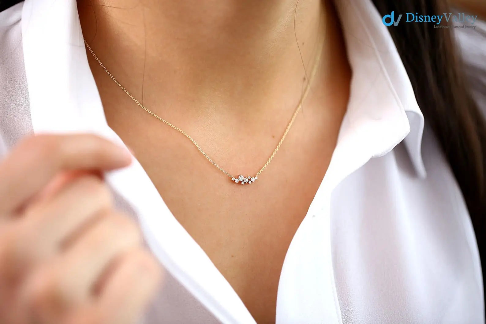 Diamond Cluster Necklace, Unique Diamond Layering Necklace - DisneyValley
