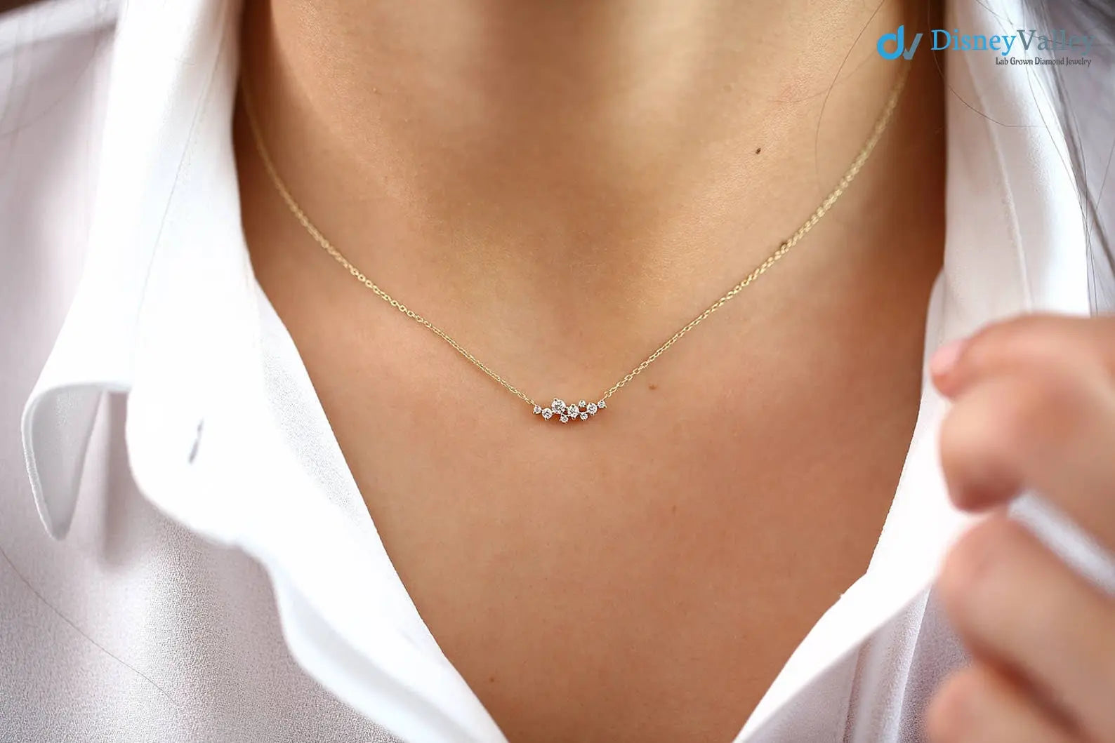 Diamond Cluster Necklace, Unique Diamond Layering Necklace - DisneyValley