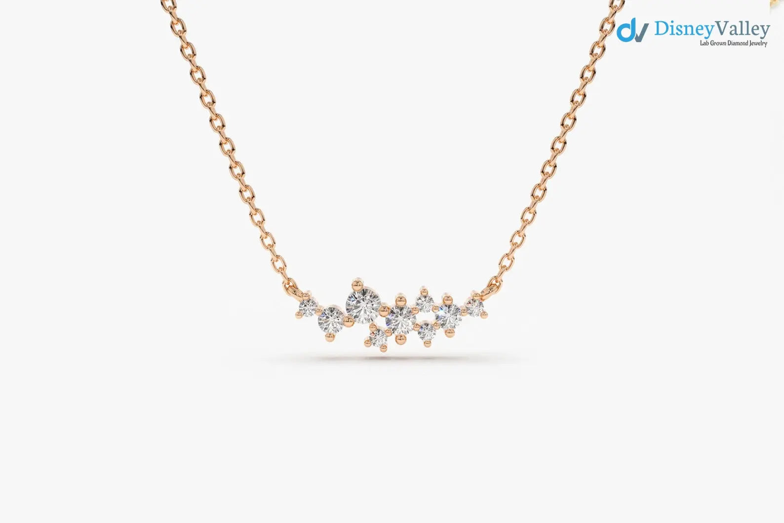Diamond Cluster Necklace, Unique Diamond Layering Necklace - DisneyValley