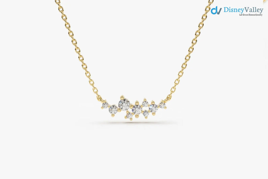 Diamond Cluster Necklace, Unique Diamond Layering Necklace - DisneyValley