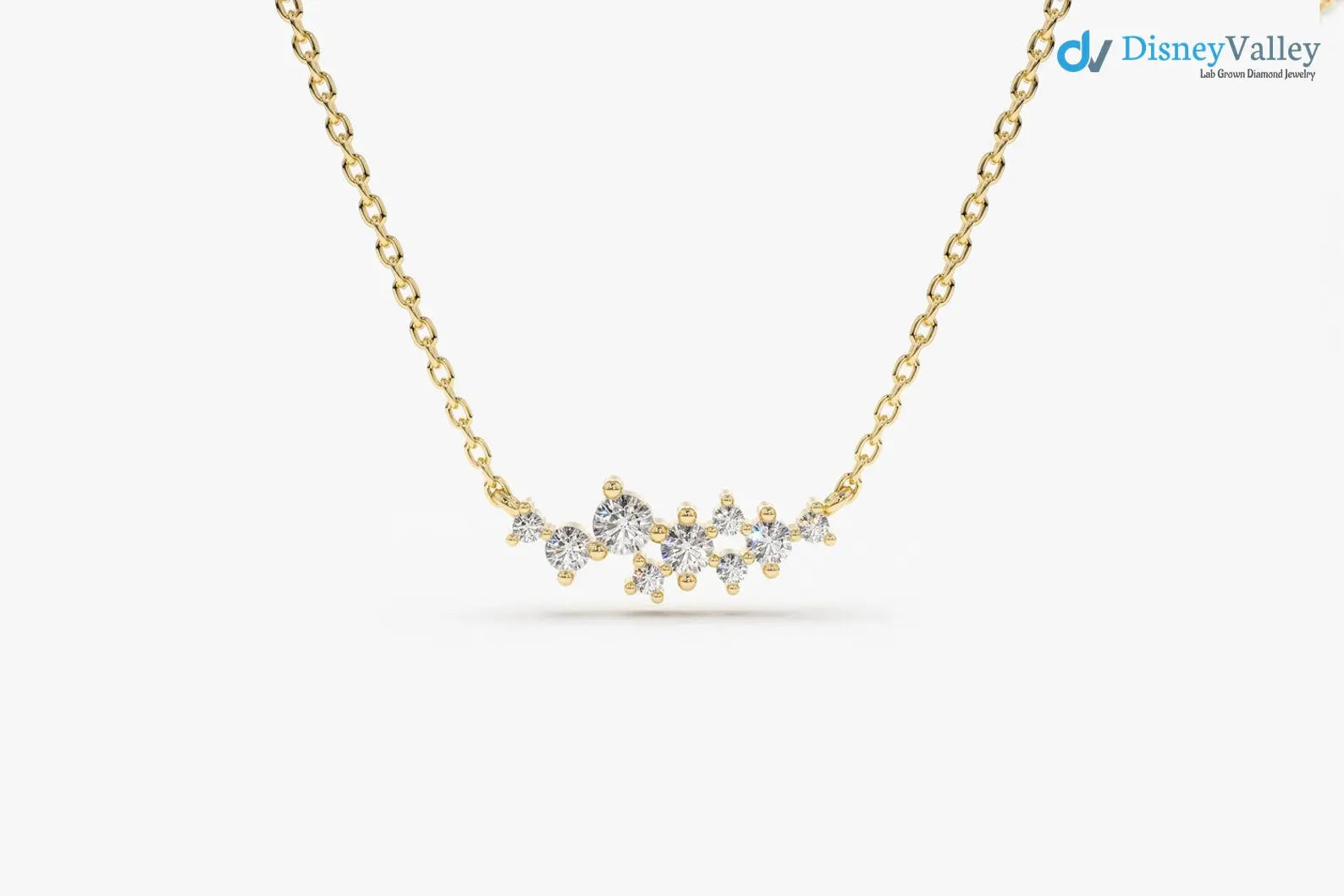 Diamond Cluster Necklace, Unique Diamond Layering Necklace - DisneyValley