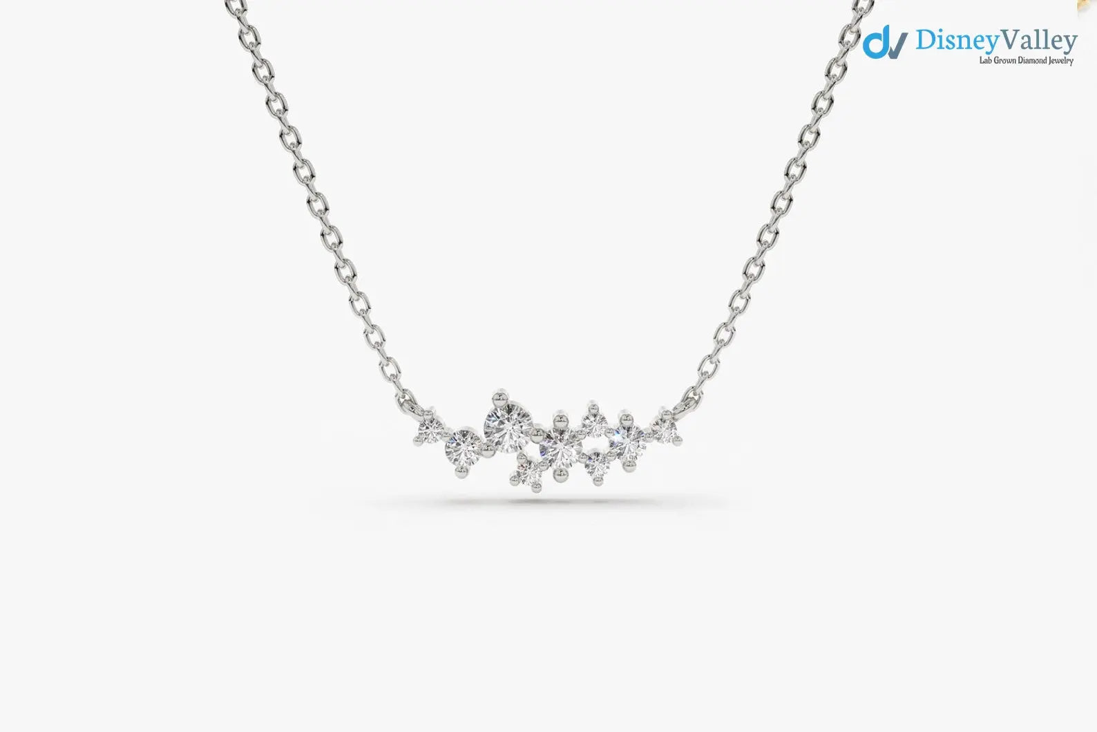 Diamond Cluster Necklace, Unique Diamond Layering Necklace - DisneyValley