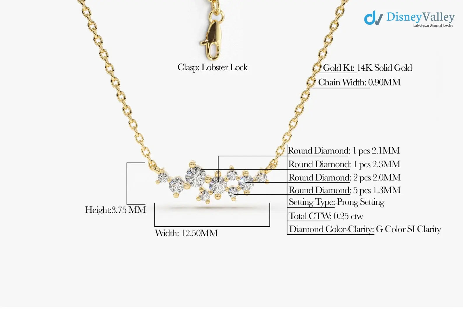 Diamond Cluster Necklace, Unique Diamond Layering Necklace - DisneyValley