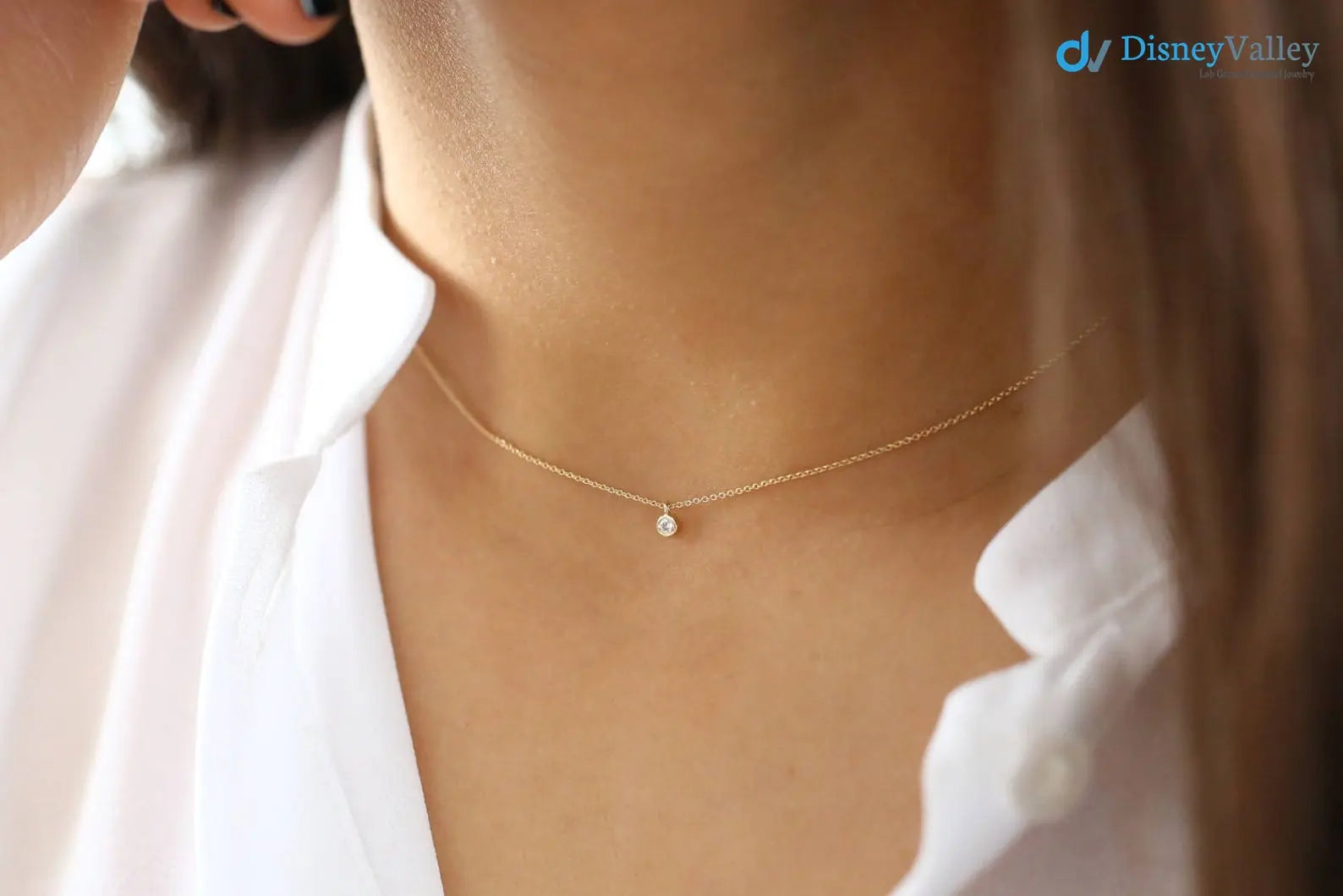 Diamond solitaire bezel necklace Dainty Diamond Necklace - DisneyValley