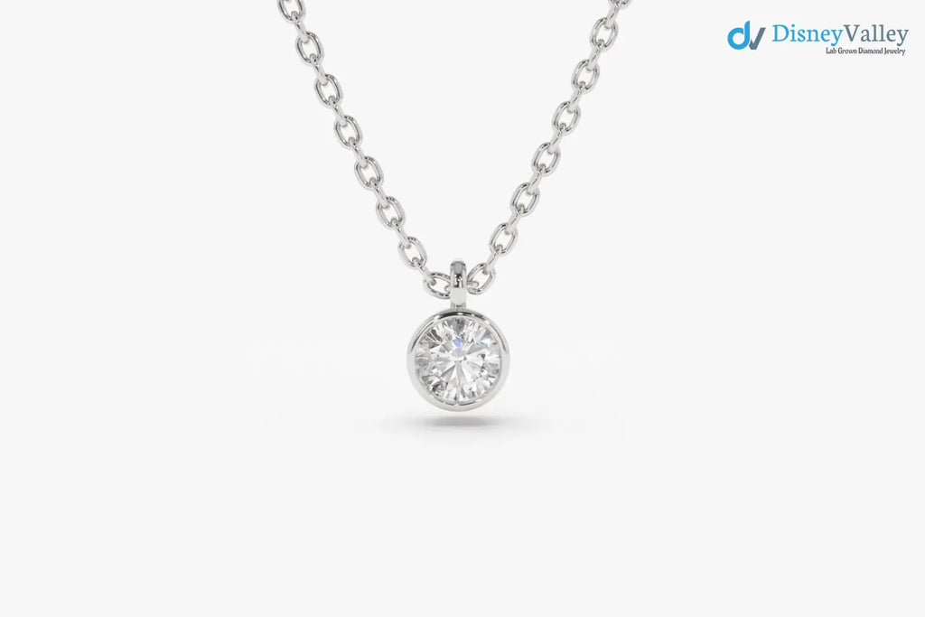 Diamond solitaire bezel necklace Dainty Diamond Necklace - DisneyValley