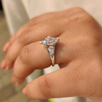 Three Stone Style Dutch Marquise Diamond Ring With Pear Side Stone