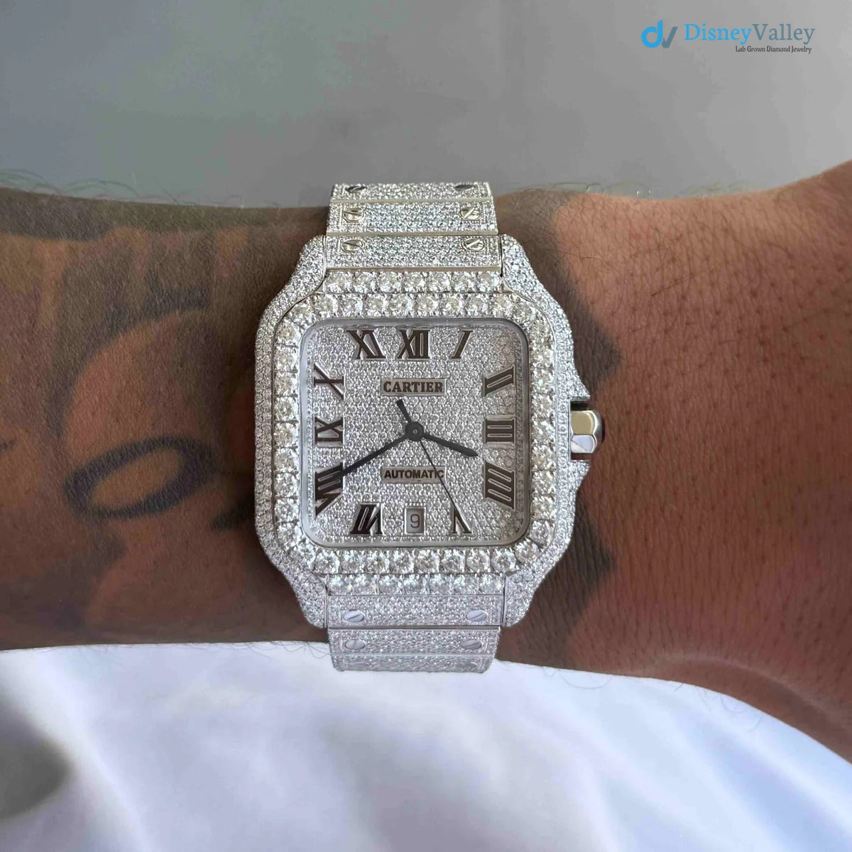 Diamond Cartier Santos 40mm - Stainless Steel - Roman Dial - Big Diamond Bezel
