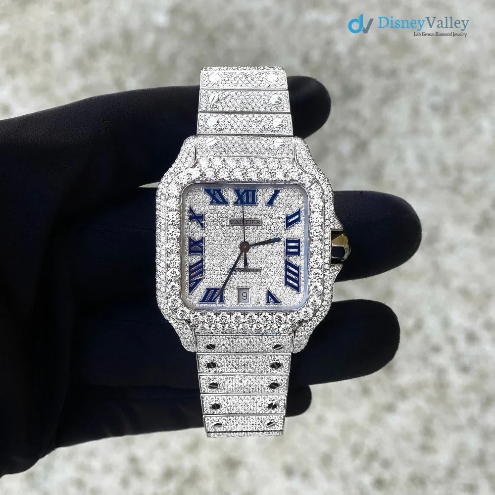 Diamond Cartier Santos 40mm - Stainless Steel - Roman Dial - Big Diamond Bezel Image principale du produit