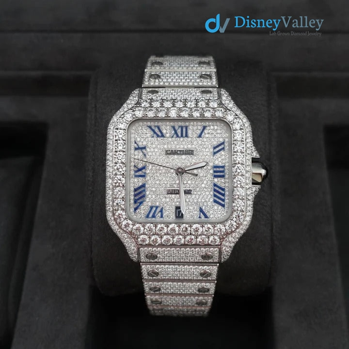 Diamond Cartier Santos 40mm - Stainless Steel - Roman Dial - Big Diamond Bezel