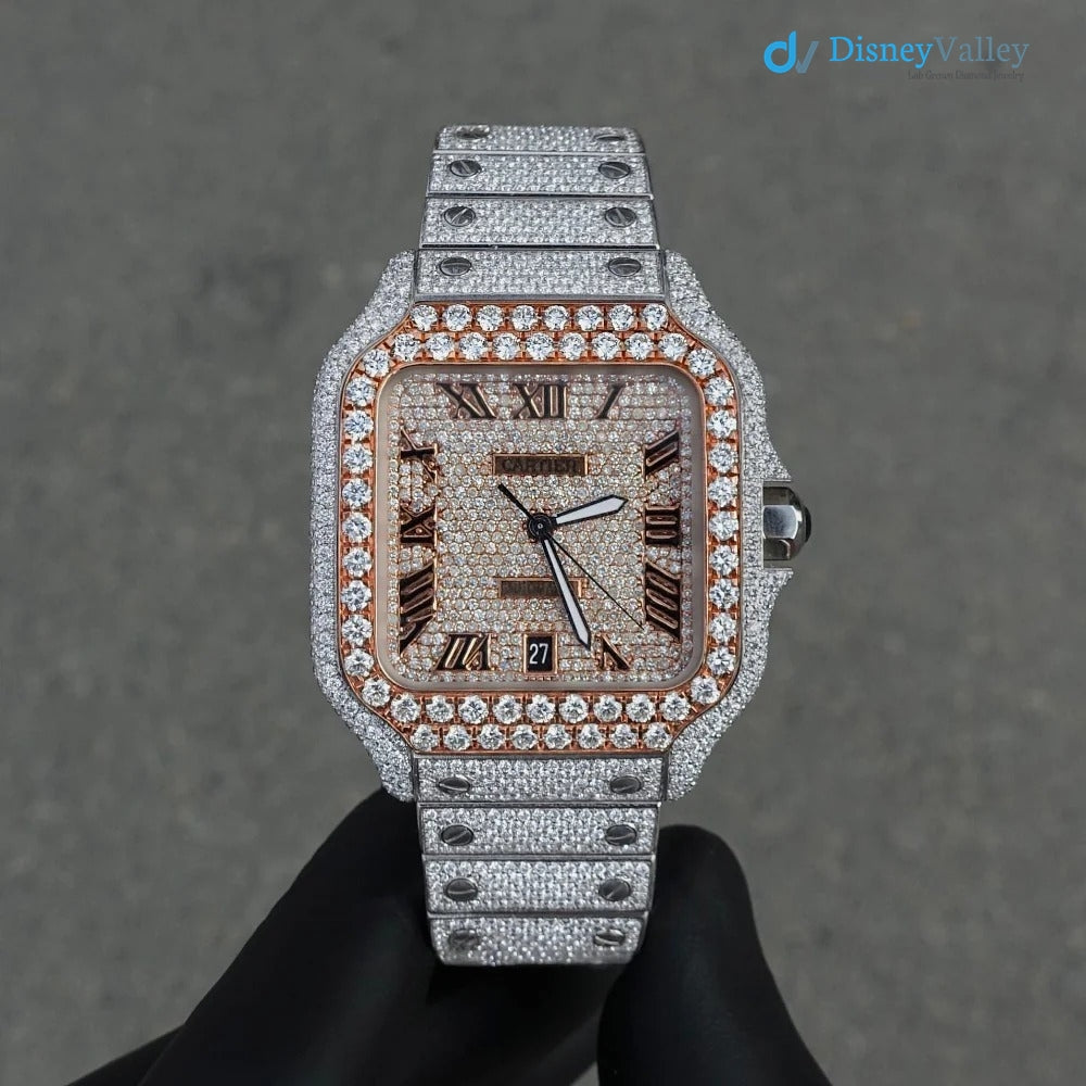 Diamond Cartier Santos 40mm - Steel & Rose Gold - Roman Dial