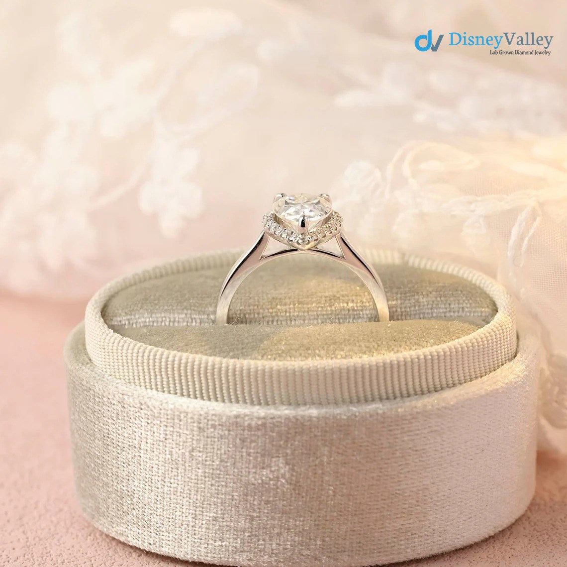 Pear Moissanite Halo Engagement Ring