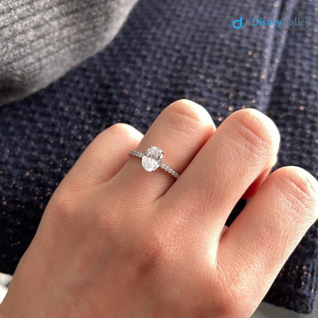 Oval Moissanite Pave Setting Engagement Ring