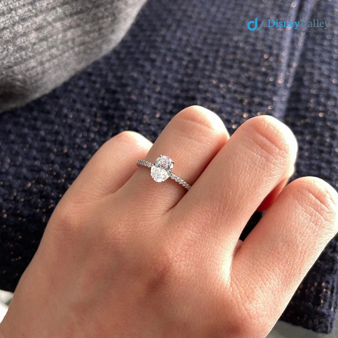 Oval Moissanite Pave Setting Engagement Ring