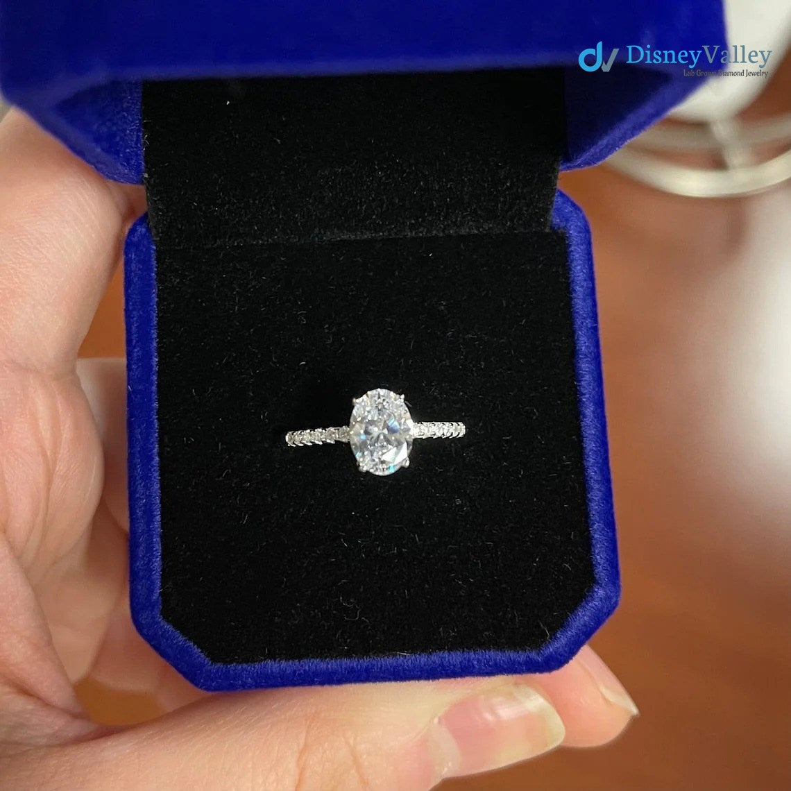 Oval Moissanite Pave Setting Engagement Ring