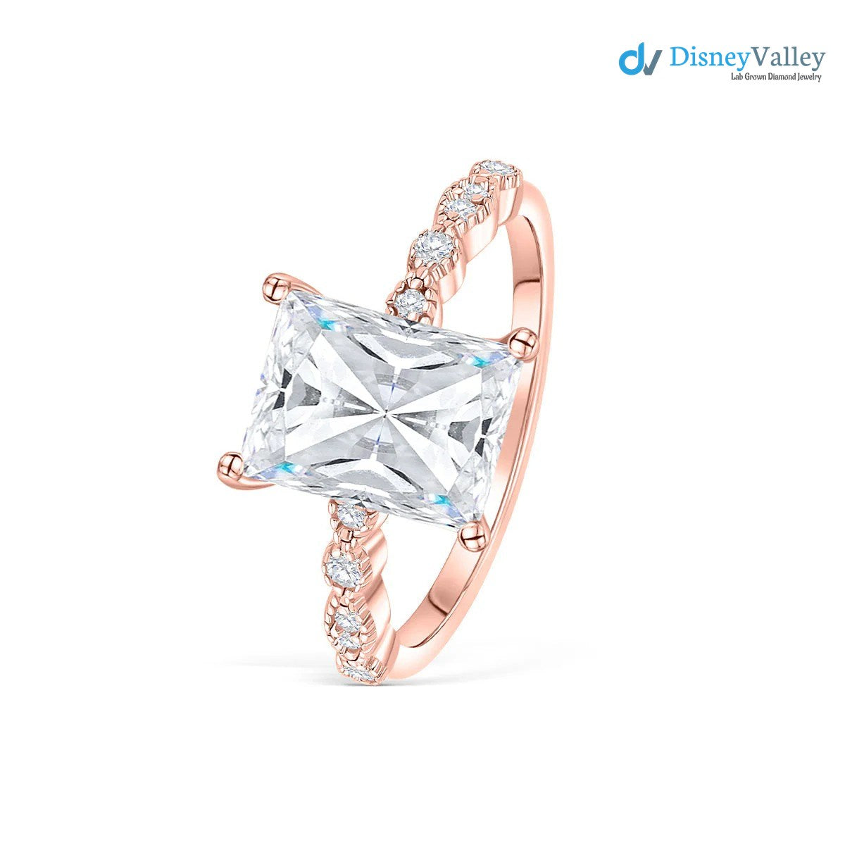 Radiant Moissanite Milgrain Pave Engagement Ring