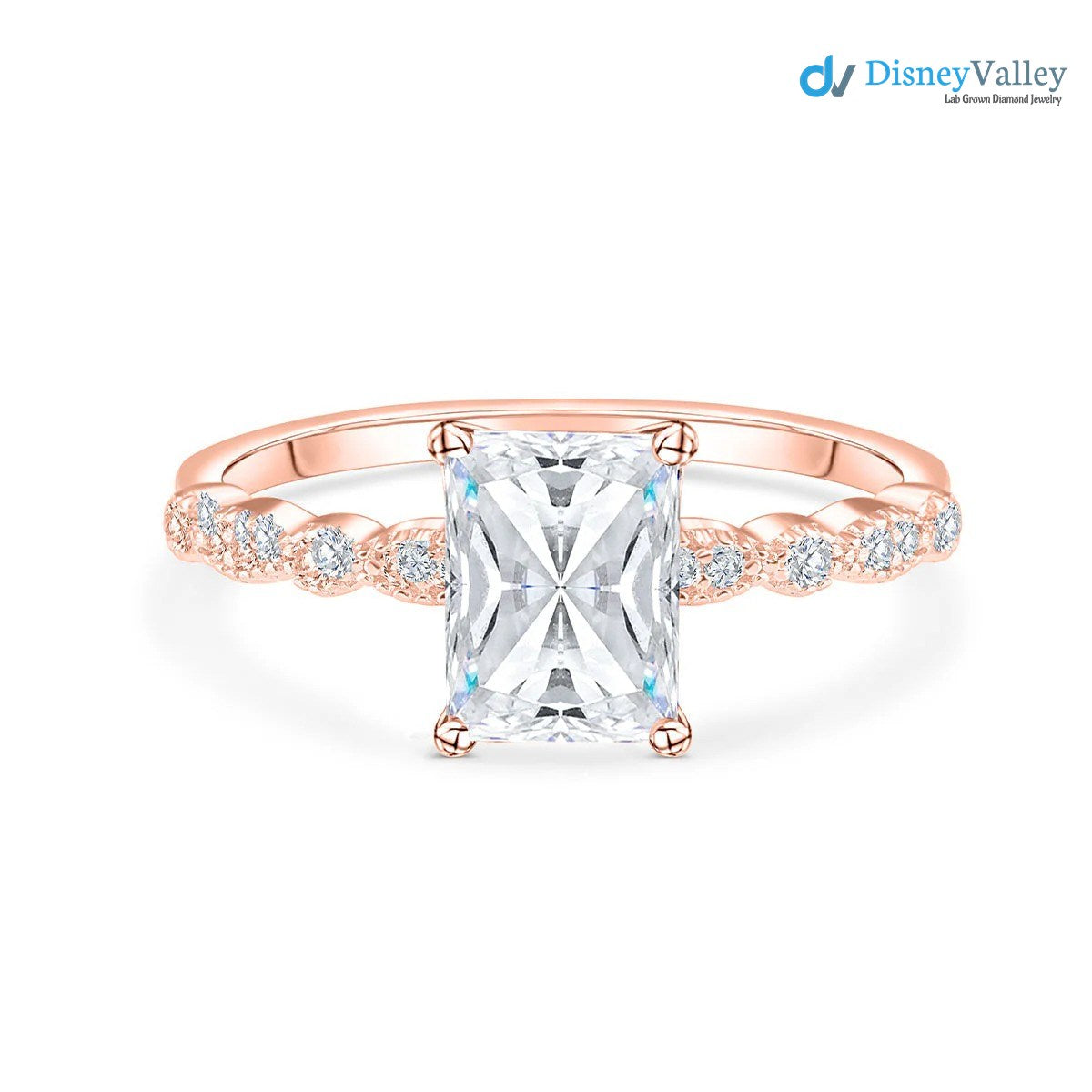 Radiant Moissanite Milgrain Pave Engagement Ring