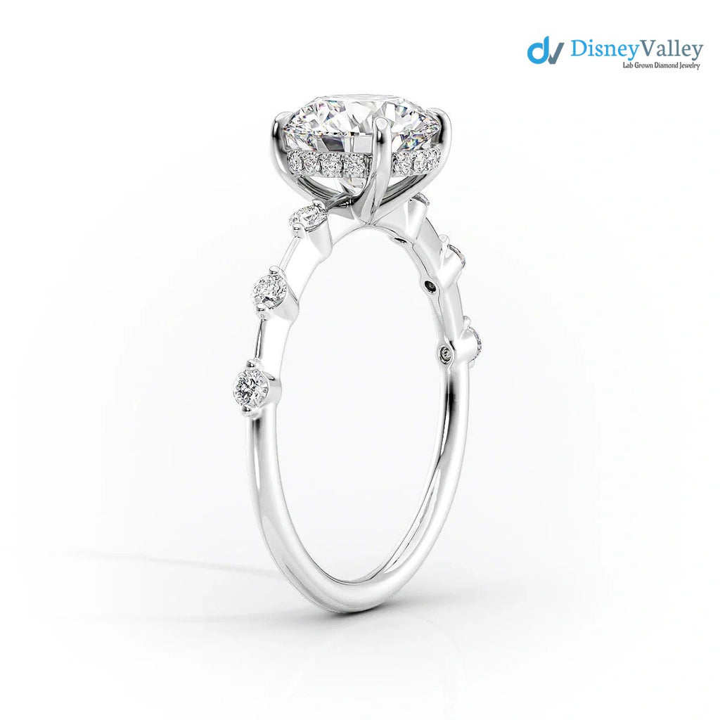 Pear Lab Grown Hidden Halo Dainty Pave Engagement Ring