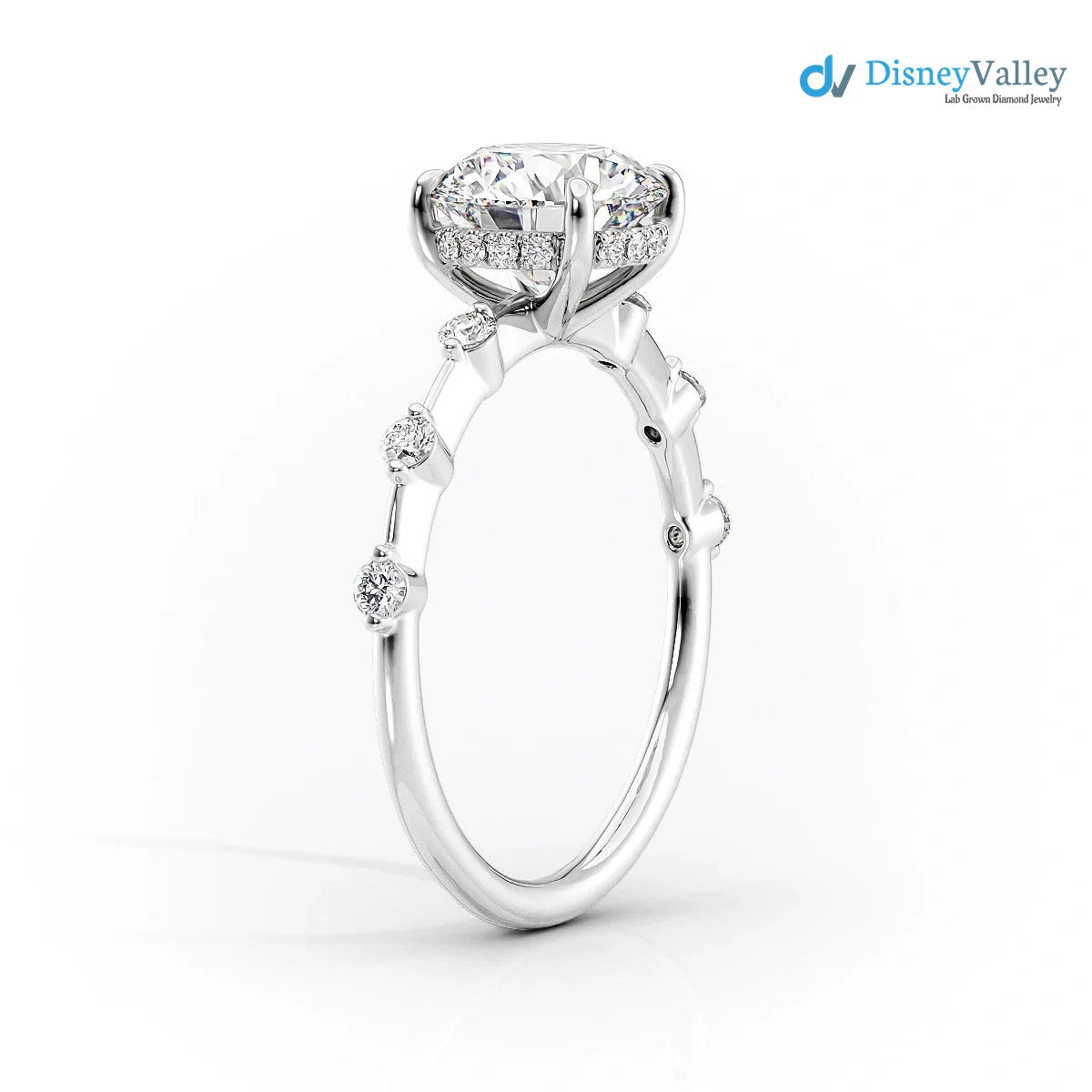 Pear Lab Grown Hidden Halo Dainty Pave Engagement Ring