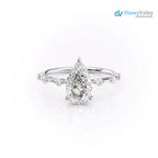 Pear Lab Grown Hidden Halo Dainty Pave Engagement Ring