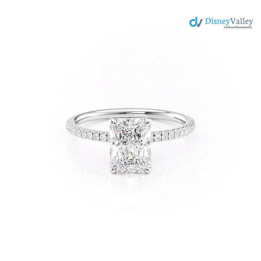 Radiant Lab Grown Hidden Halo Pave Setting Engagement Ring