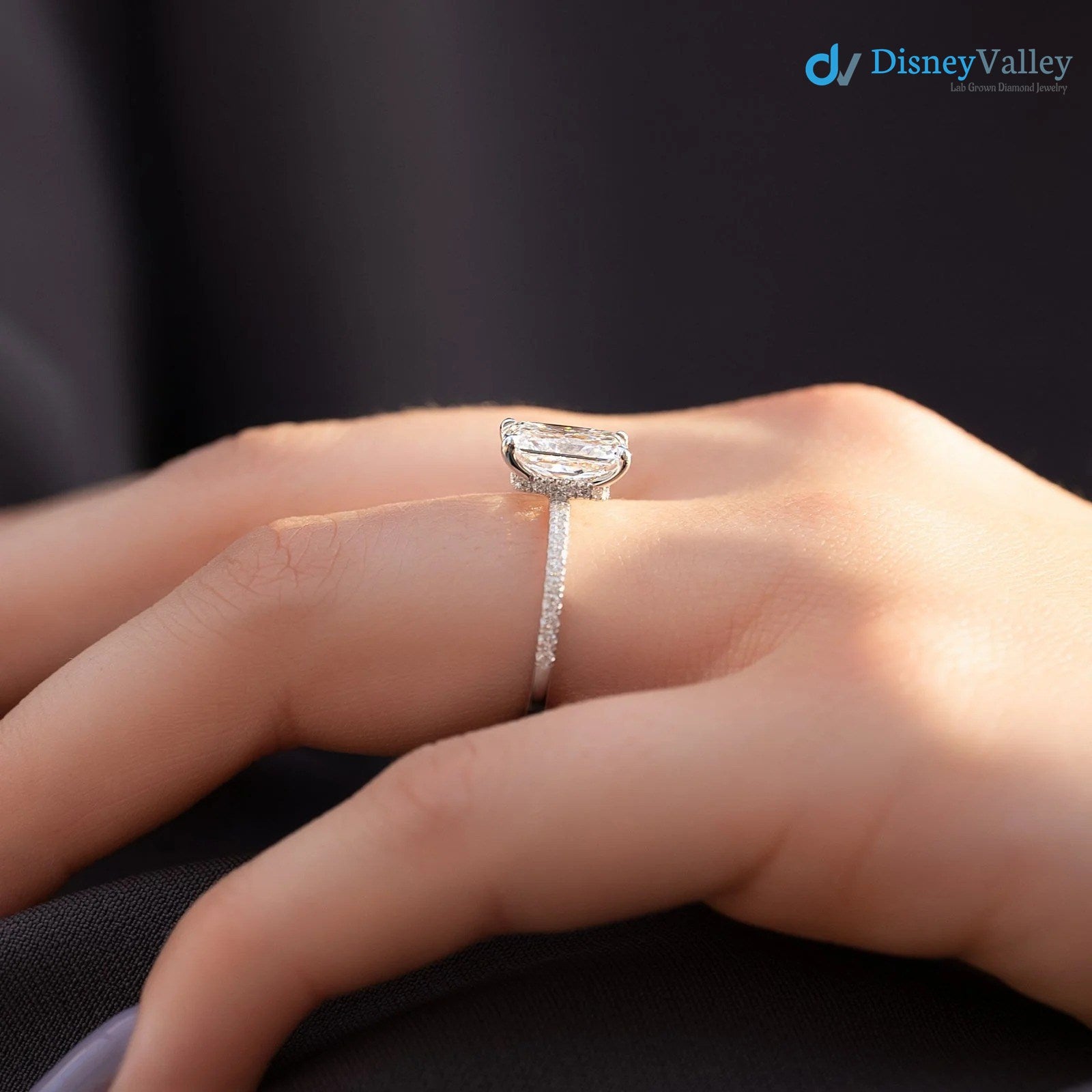 Radiant Lab Grown Hidden Halo Pave Setting Engagement Ring Secondary image