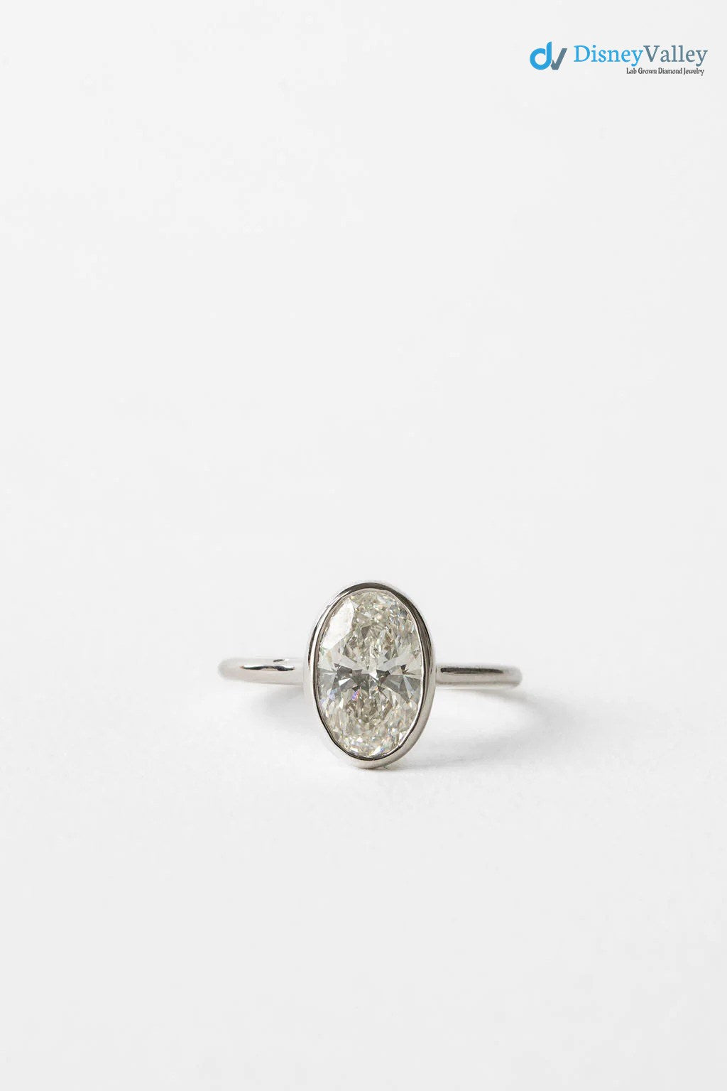 Oval Moissanite Bezel Solitaire Engagement Ring