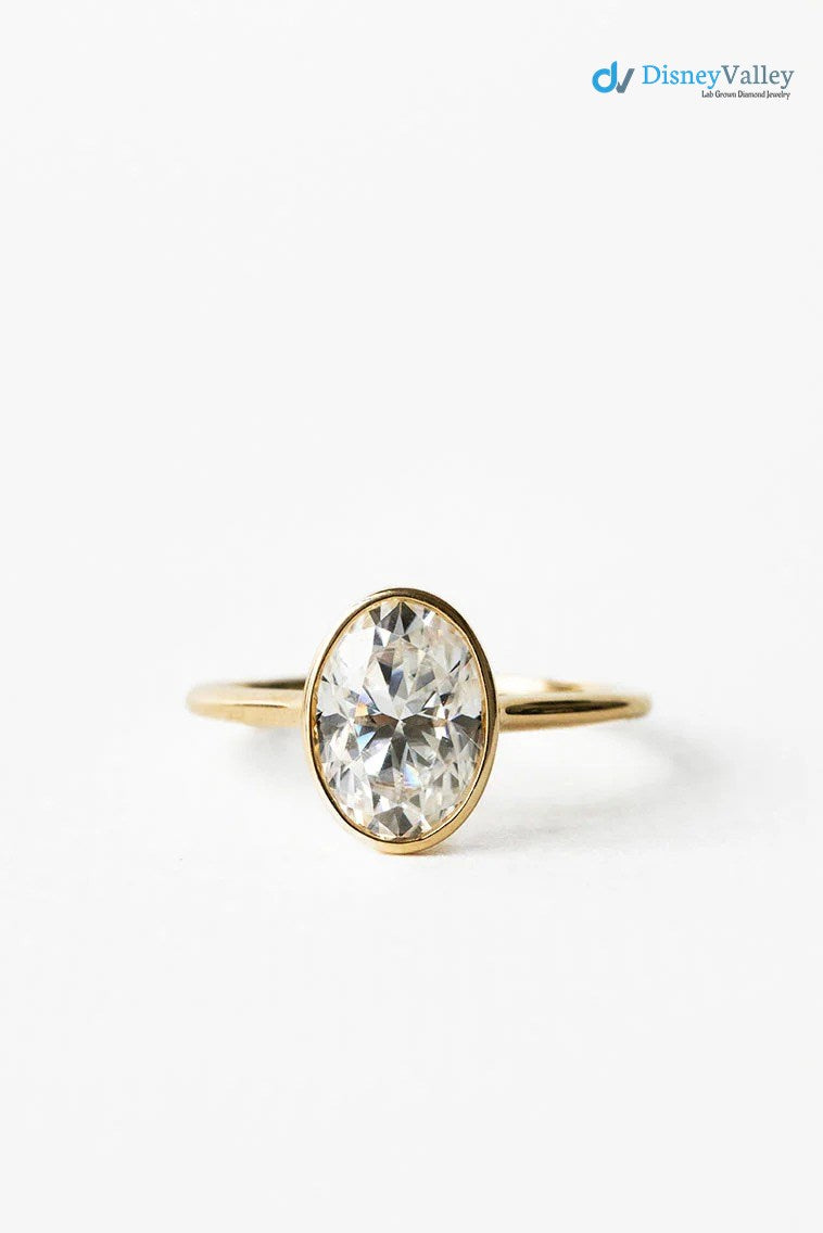 Oval Moissanite Bezel Solitaire Engagement Ring