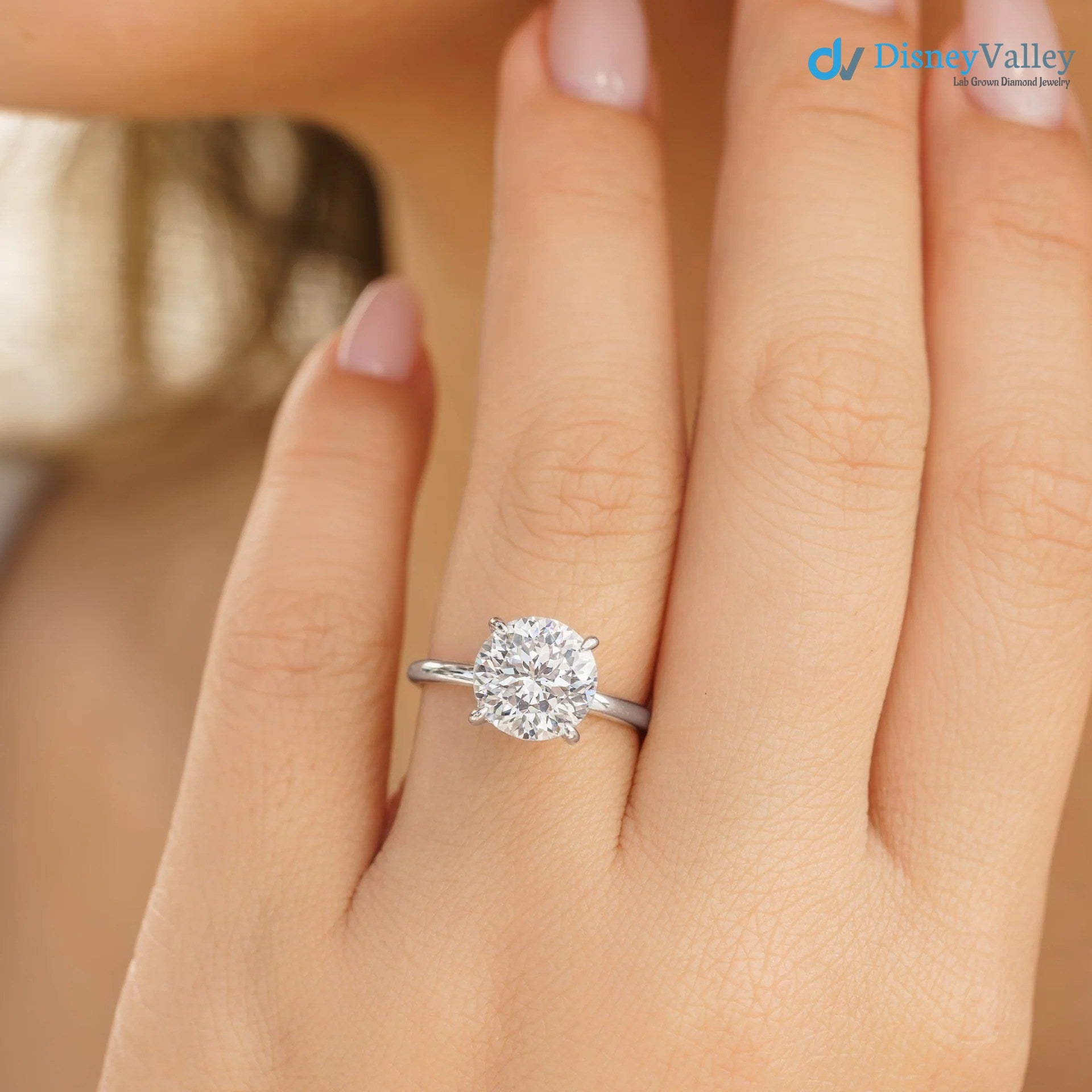 Round Moissanite Hidden Halo Engagement Ring Main image