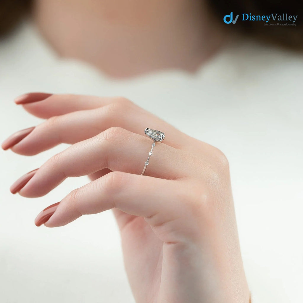 Pear Lab Grown Hidden Halo Dainty Pave Engagement Ring