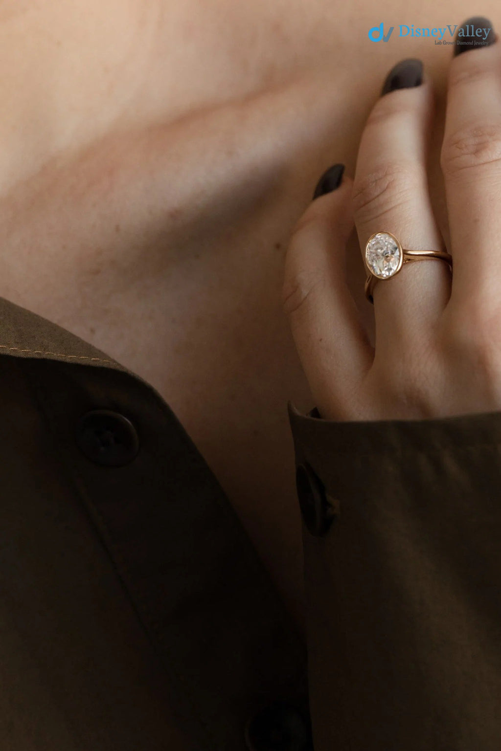 Oval Moissanite Bezel Solitaire Engagement Ring