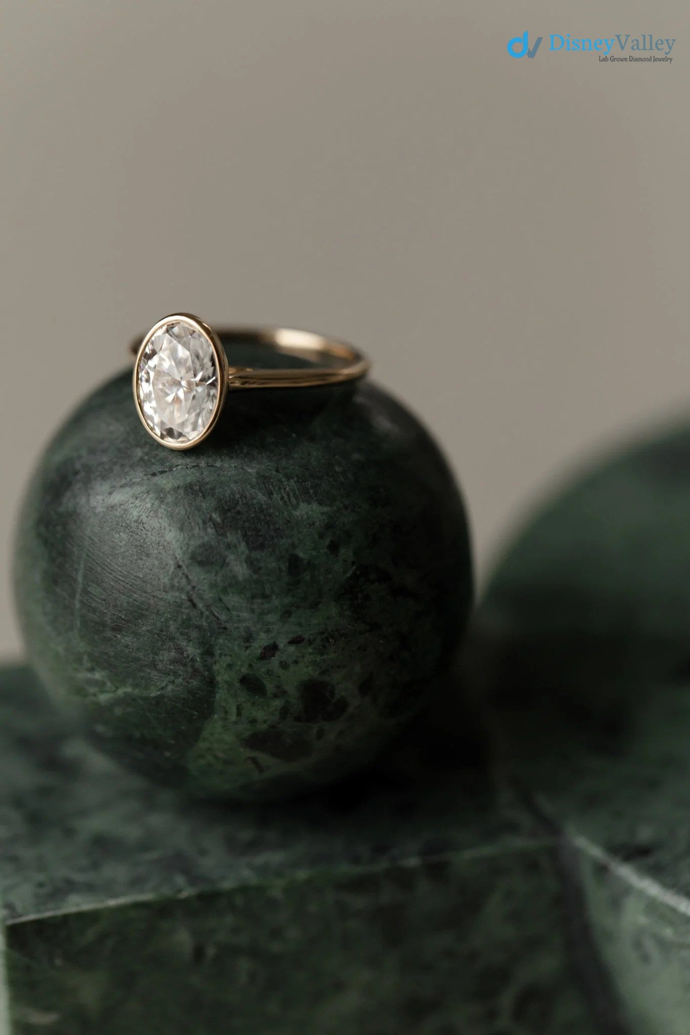 Oval Moissanite Bezel Solitaire Engagement Ring