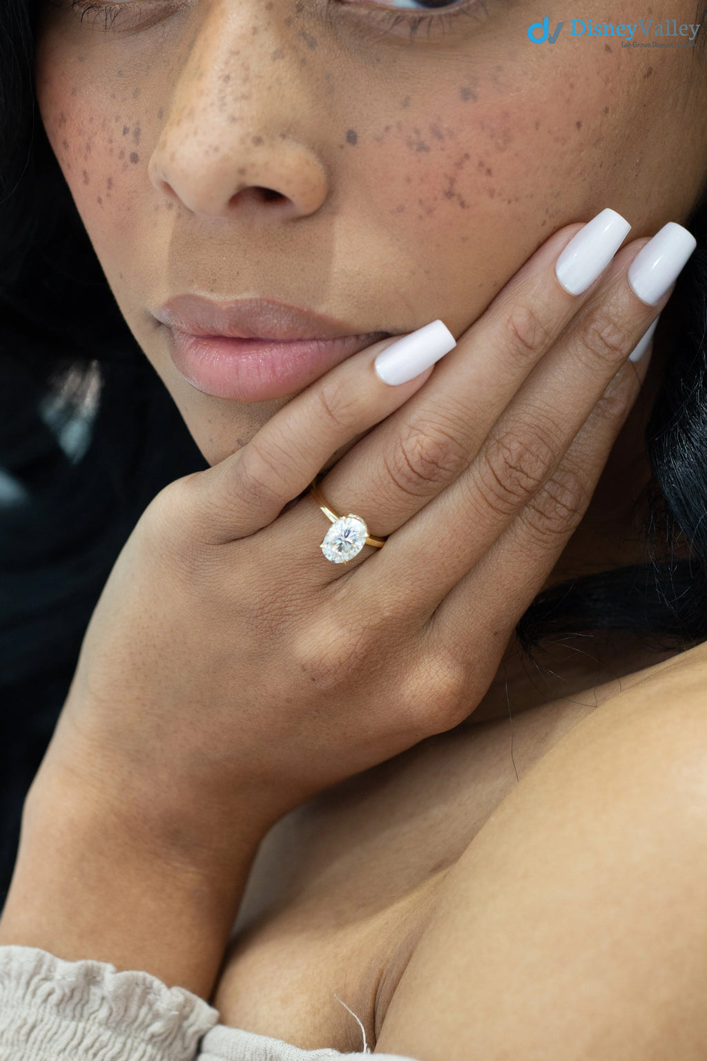 Oval Moissanite Hidden Halo Engagement Ring