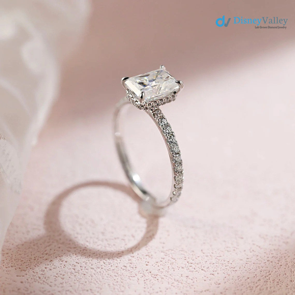 Radiant Moissanite Hidden Halo & Pave Engagement Ring Secondary image