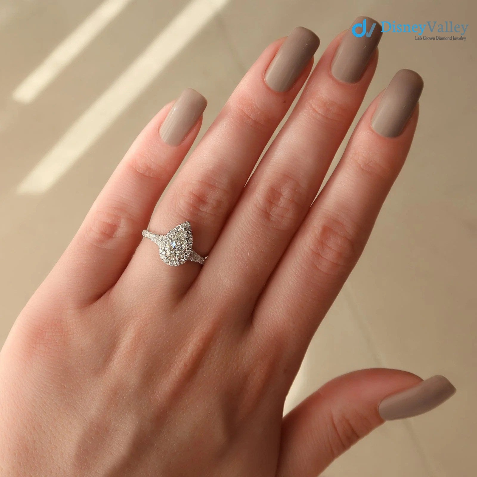 Pear Lab Grown Halo Split Shank Pave Setting Engagement Ring