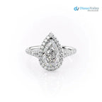 Pear Lab Grown Halo Split Shank Pave Setting Engagement Ring