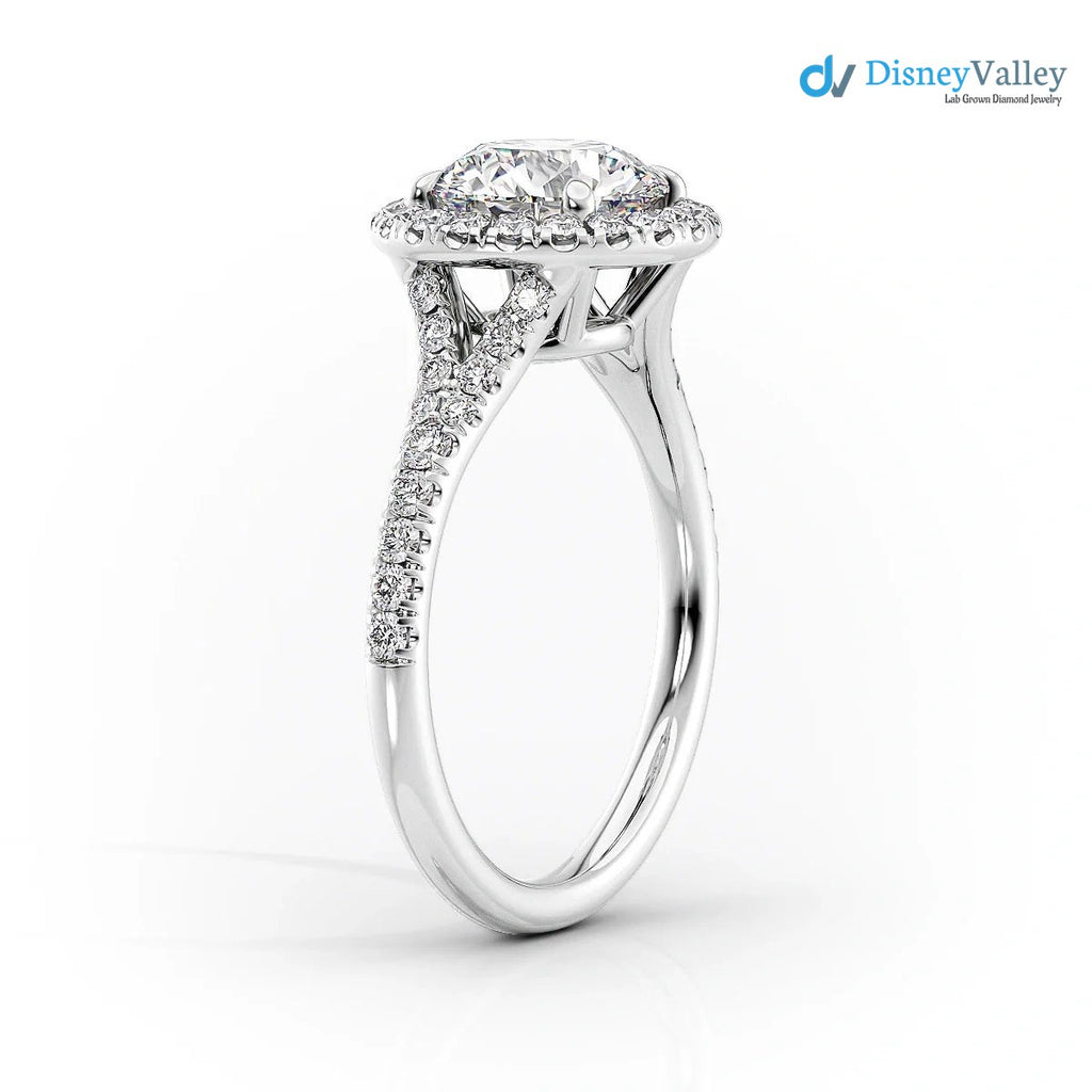 Pear Lab Grown Halo Split Shank Pave Setting Engagement Ring