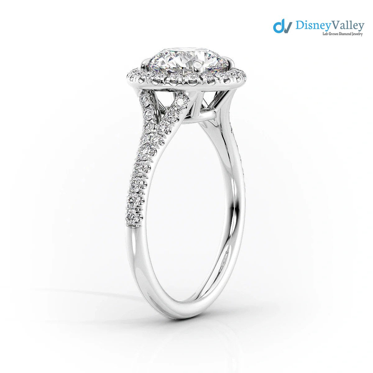 Pear Lab Grown Halo Split Shank Pave Setting Engagement Ring