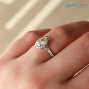 Pear Lab Grown Halo Split Shank Pave Setting Engagement Ring