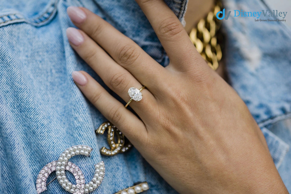 Oval Solitaire Hidden Halo Moissanite Engagement Ring