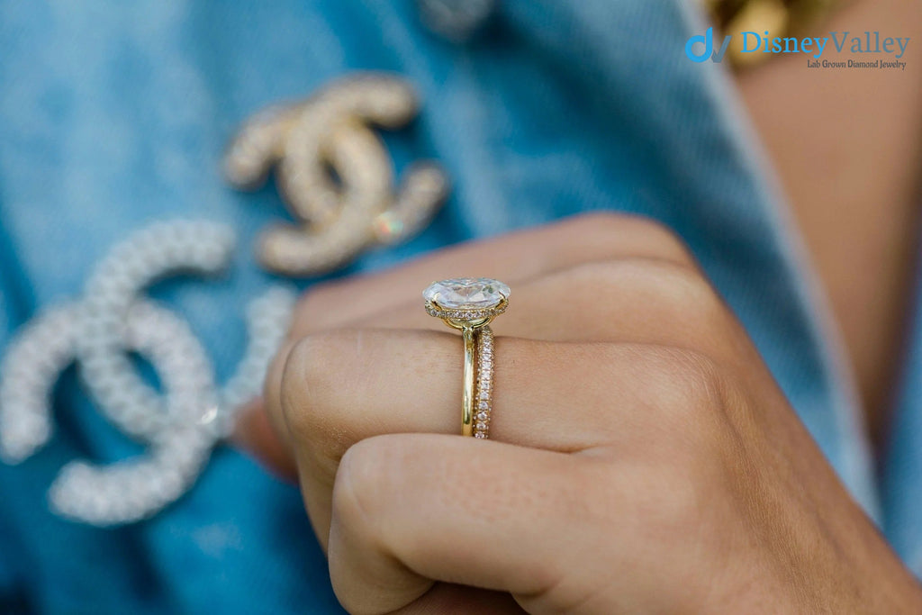 Oval Solitaire Hidden Halo Moissanite Engagement Ring