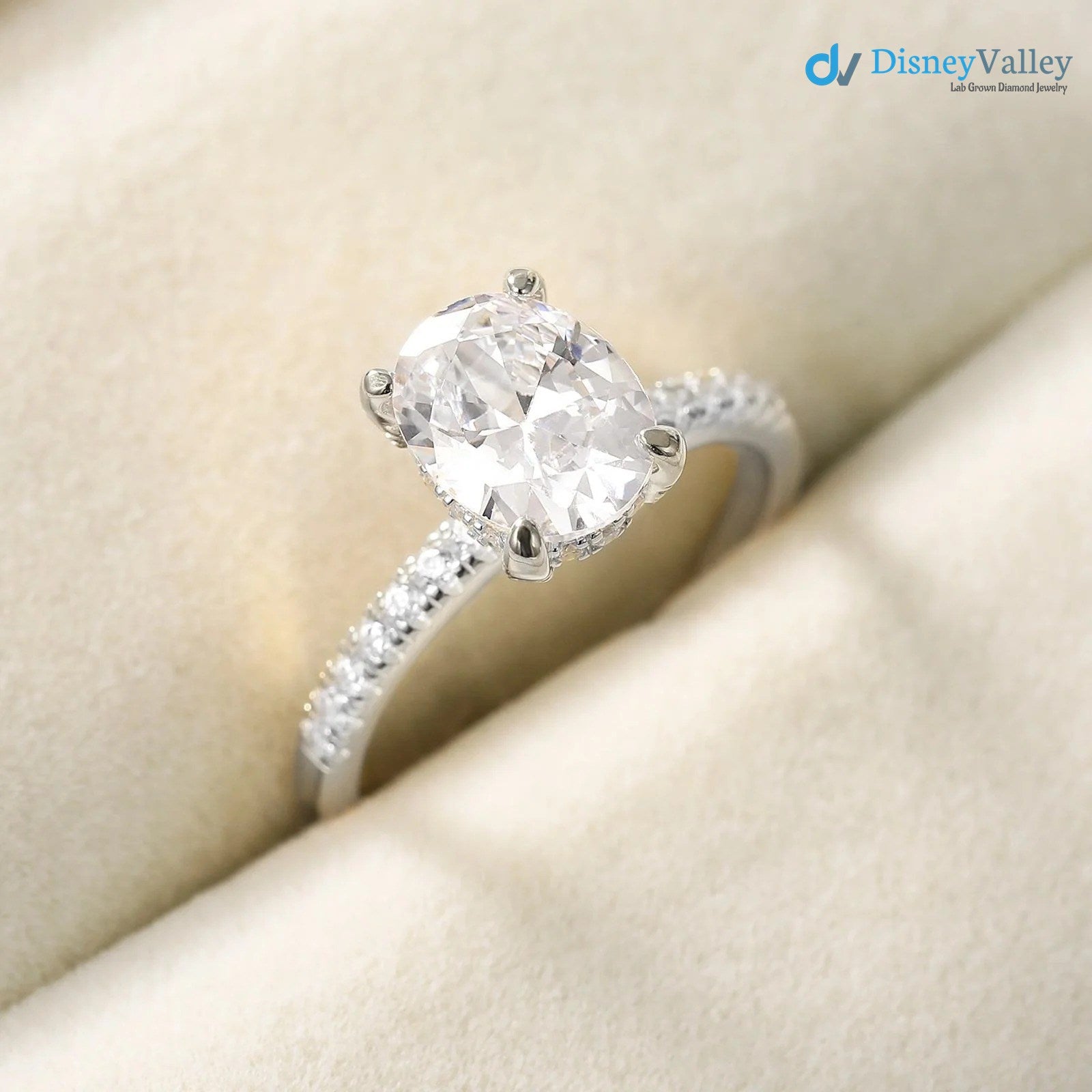 Oval Moissanite Pave Setting Engagement Ring